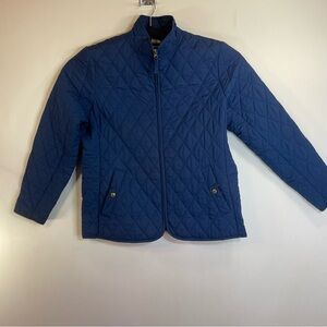 Lands End Quilted Zip Jacket Water Resistant Lightweight Womens Large 14-16 Navy